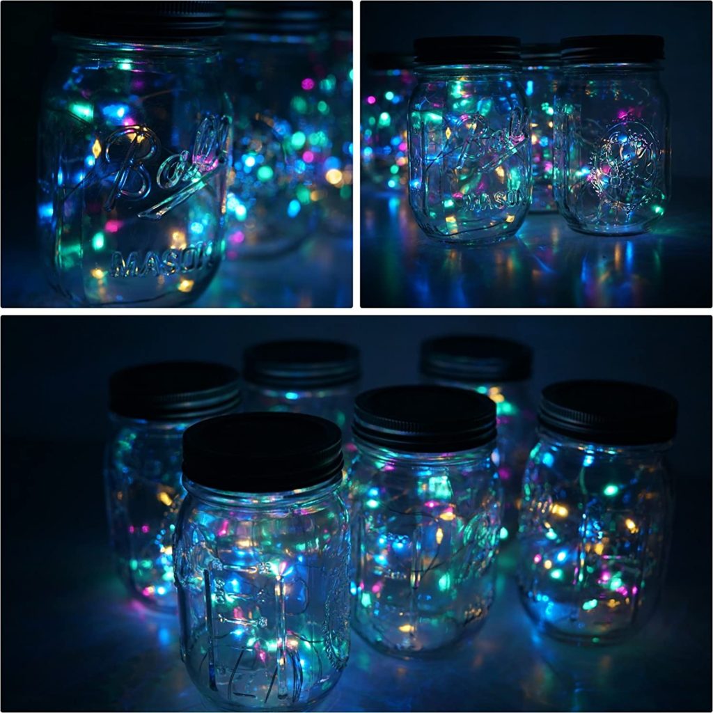 colored fairy light jars